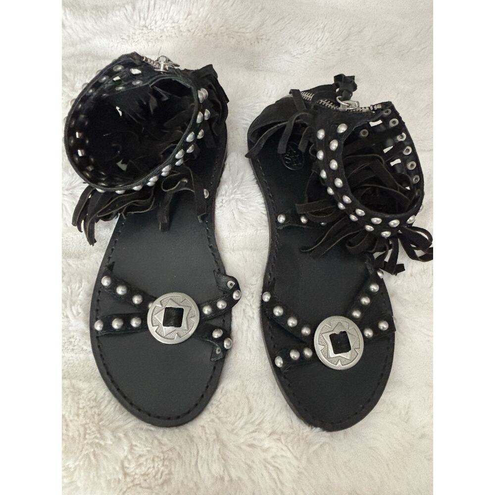 ASH Black Suede Fringed Studded Gladiator Sandals. Sz 6.5/37